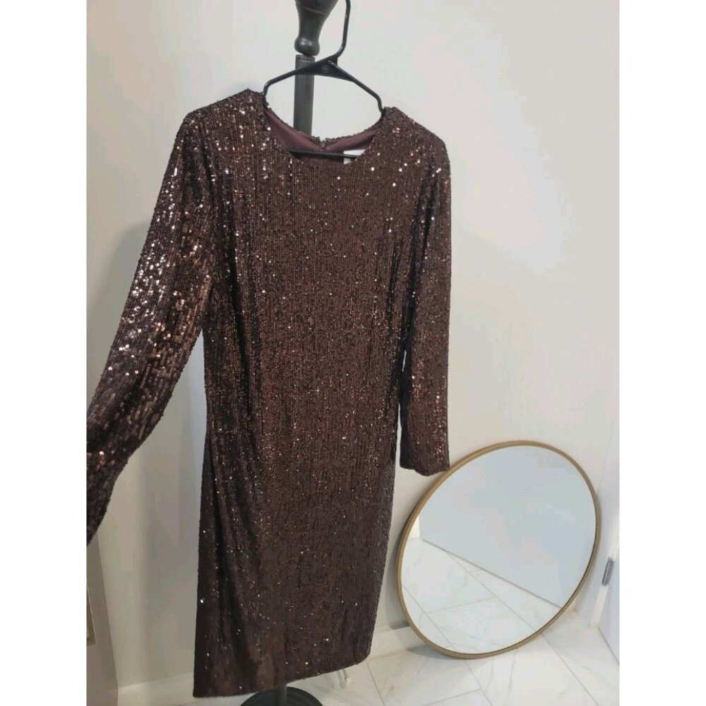Tuckernuck SAINTART Sequin Midi Dress Sz Medium Brown